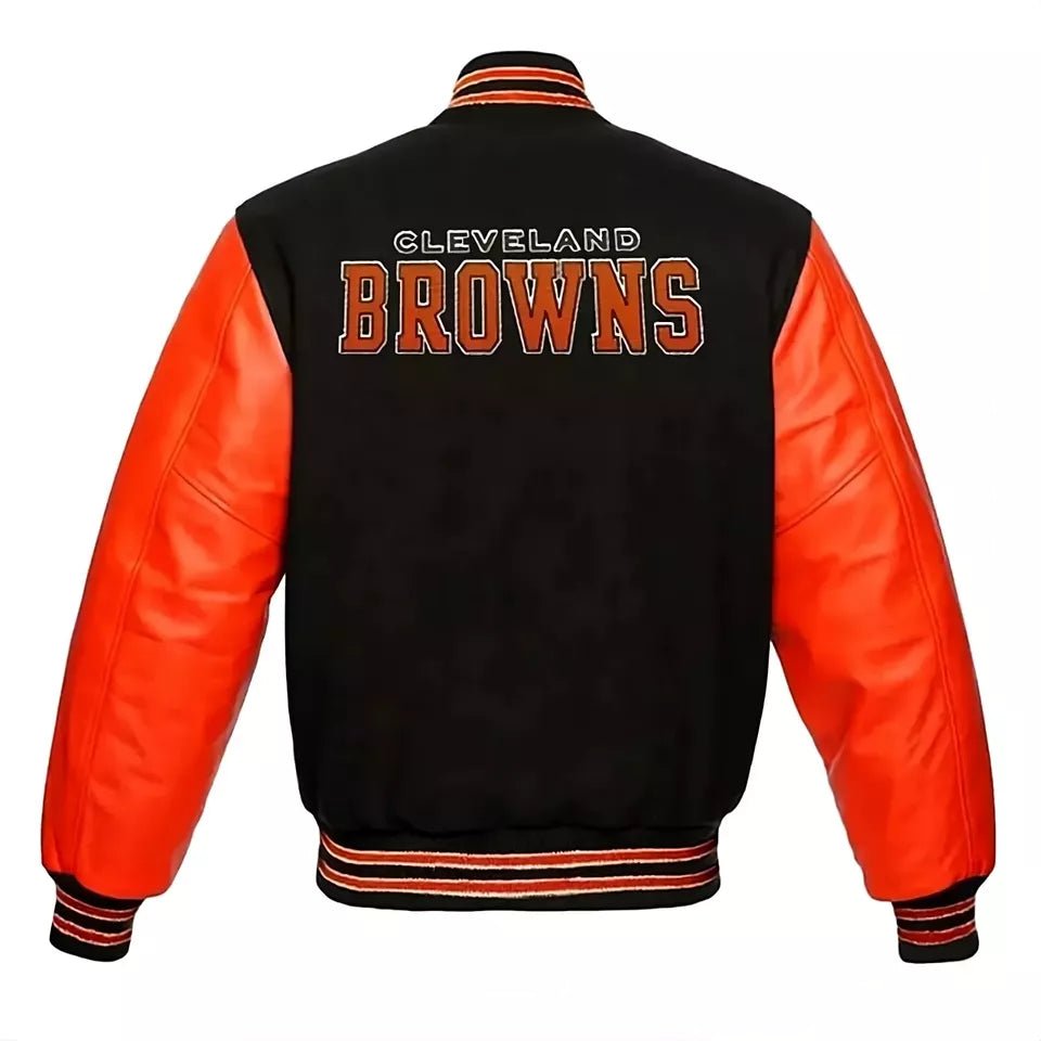 Letterman Cleveland Browns Black Wool Varsity Jacket With Orange Leather Sleeves - Image 2