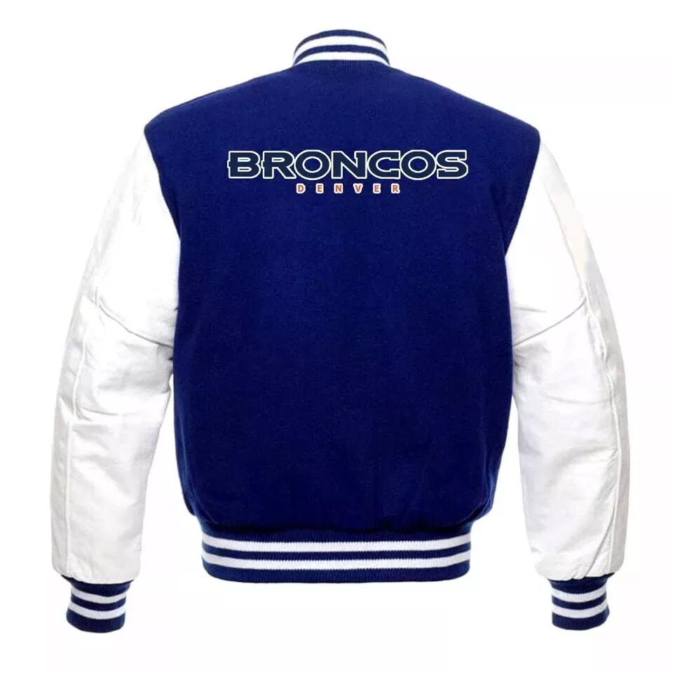 Denver Broncos Letterman Varsity Jacket Wool with Genuine Leather Sleeves - Image 2
