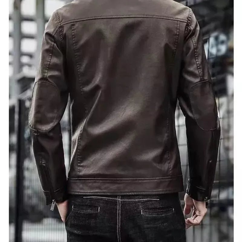 Men's Vintage Leather Biker Jacket - Slim Fit Motorcycle Style, Classic Zip-Up - Image 2