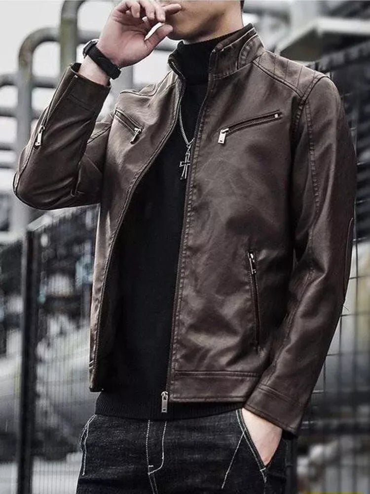 Men's Vintage Leather Biker Jacket - Slim Fit Motorcycle Style, Classic Zip-Up - Image 3
