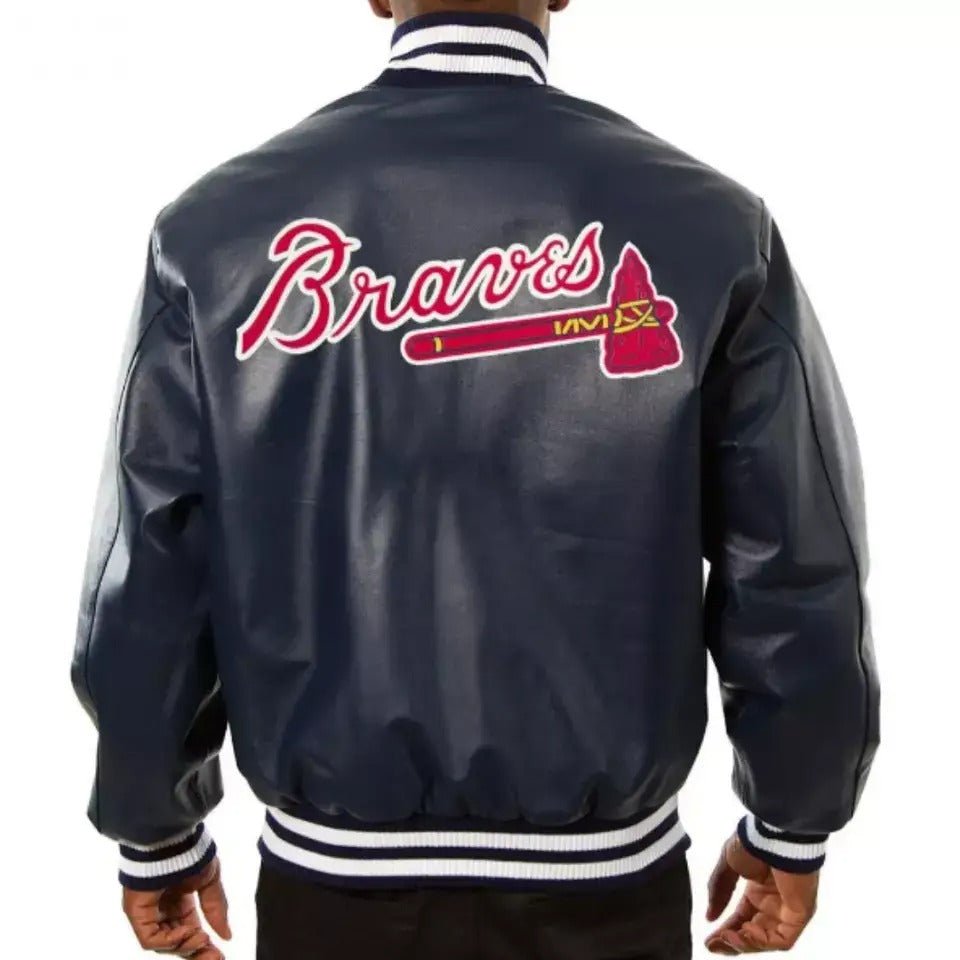 Men Atlanta Braves Letterman Black Varsity Jacket Lambskin leather - MLB - Image 2