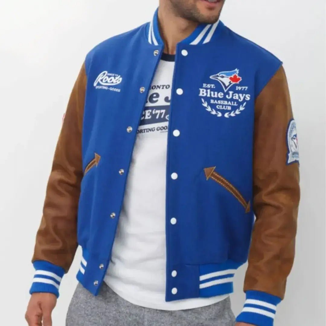 Men Letterman Toronto Blue Jays Blue and Brown Varsity Jacket - MLB - Image 3