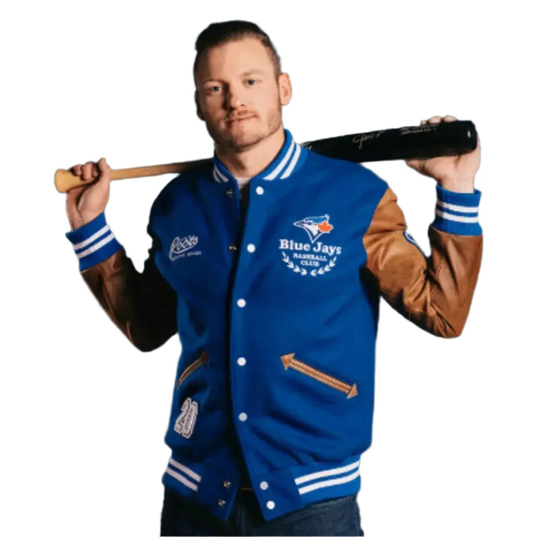 Men Letterman Toronto Blue Jays Blue and Brown Varsity Jacket - MLB - Image 4
