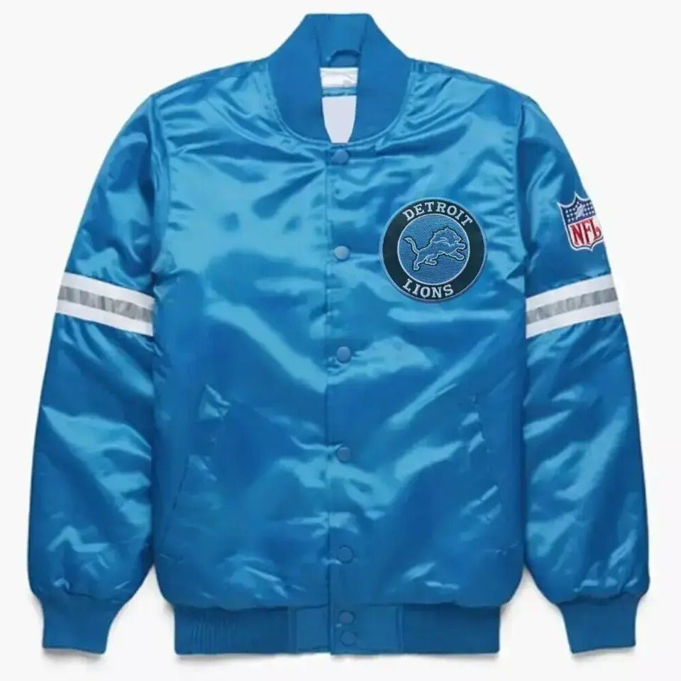 Detroit Lions Sky Blue Satin Letterman Baseball Varsity Jacket – NFL
