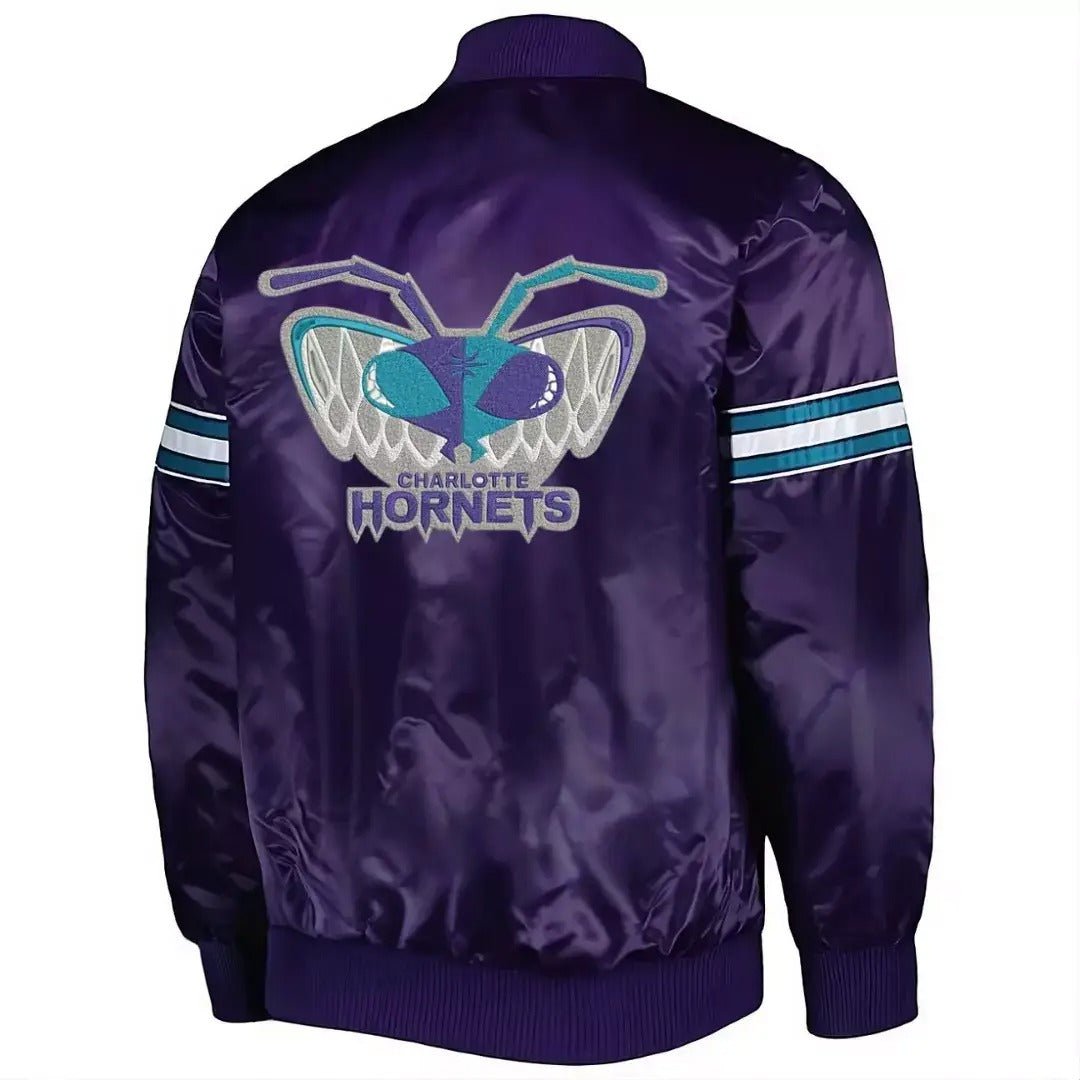 Charlotte Hornets Purple Satin Letterman Varsity Jacket - Basketball - NBA - Image 2