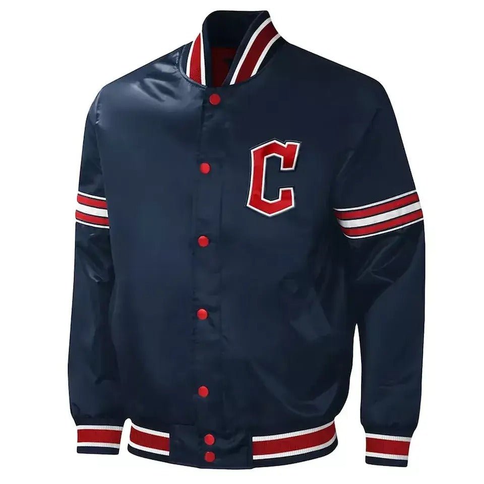 Letterman Cleveland Guardians Navy color Satin Varsity Jacket-MLB