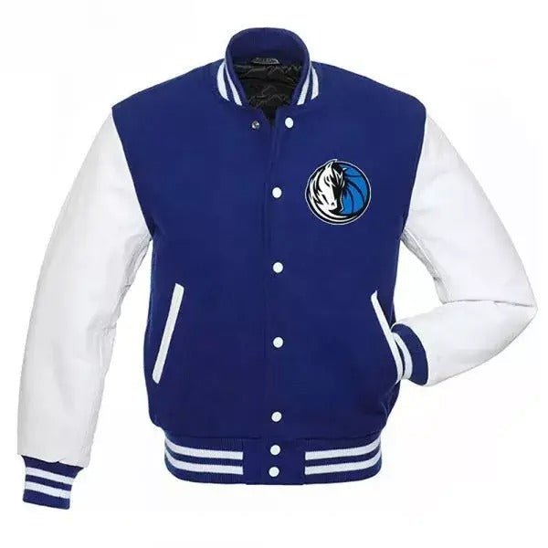 Men Letterman Dallas Mavericks Blue and White Varsity Jacket - NBA