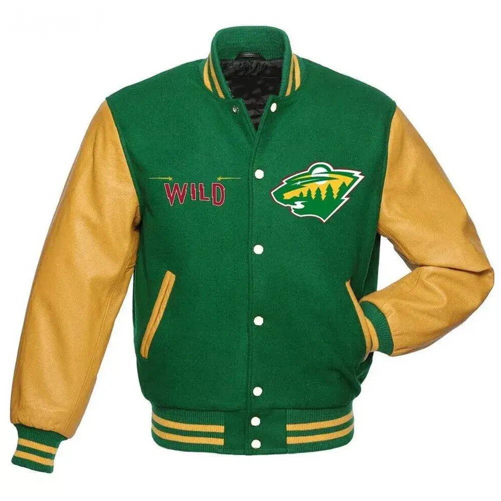 Letterman Minnesota Wild Lite Green and Yellow Varsity Jacket - NHL