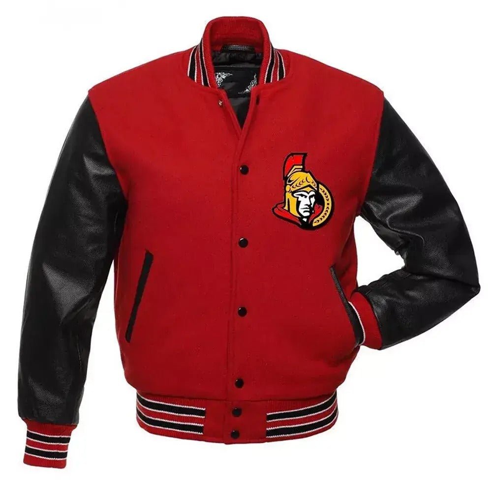 Letterman Ottawa Senators Black and Red Varsity Jacket - NHL