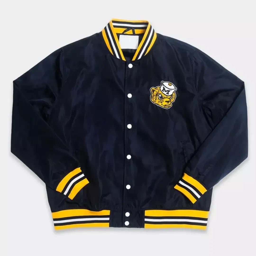 Michigan Wolverine Sailor Hat Script Navy Satin Jacket - NFL