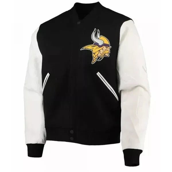 Letterman Minnesota Vikings Black and White Varsity Jacket - NFL
