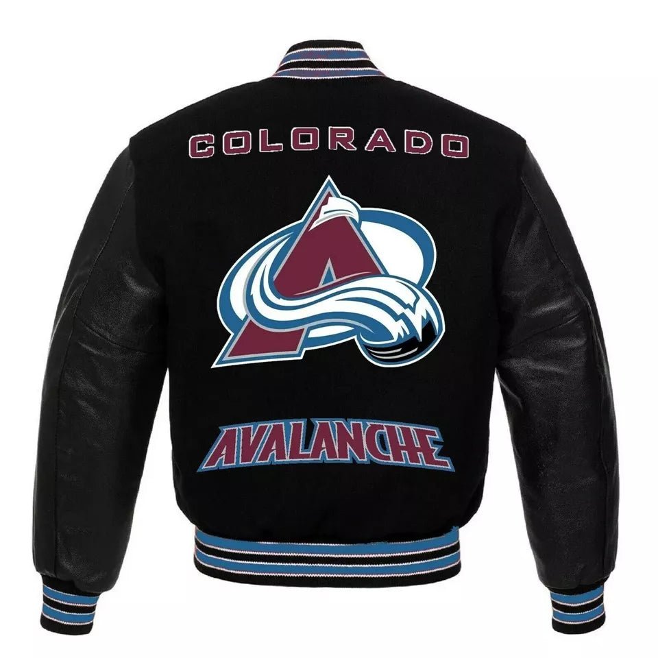 Colorado Avalanche Black Letterman Varsity Jacket – Genuine Leather Sleeves - Image 2