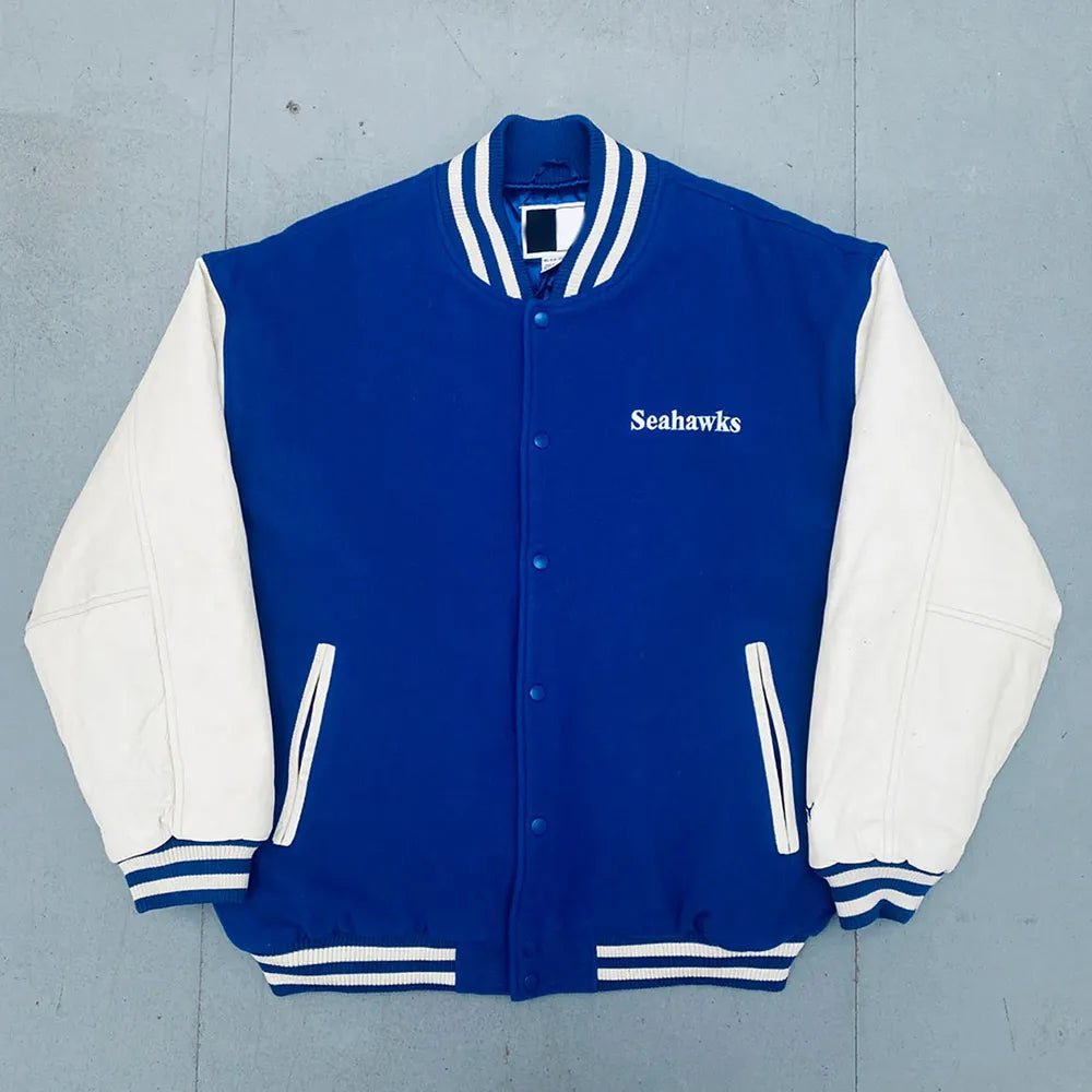 Men 1990’s Seattle Seahawks Royal and White Varsity Jacket - NFL