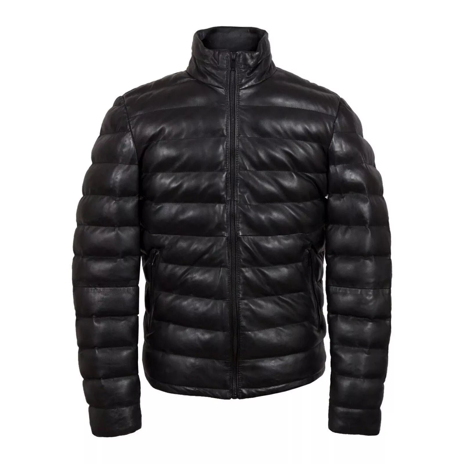 Men's Genuine Leather Puffer Jacket Winter Quilted Pure Lambskin Coat
