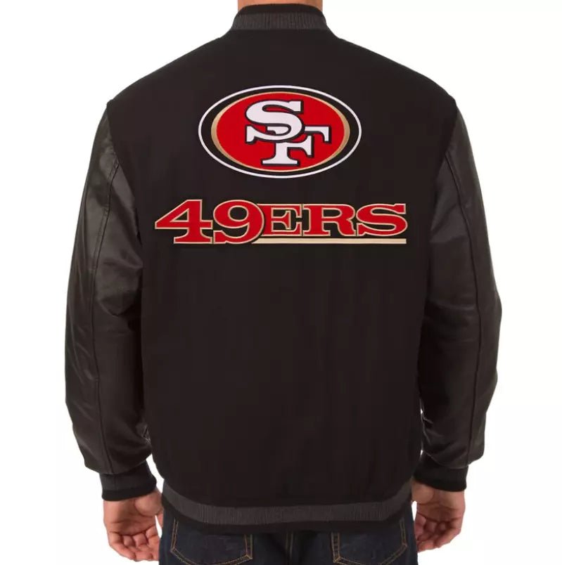 Letterman San Francisco 49ers Black Varsity Jacket with Leather Sleeves - Image 2