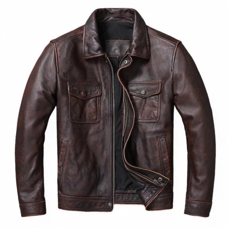 Men's Brown Motorcycle Vintage Style Real Leather Jacket Handmade Coat