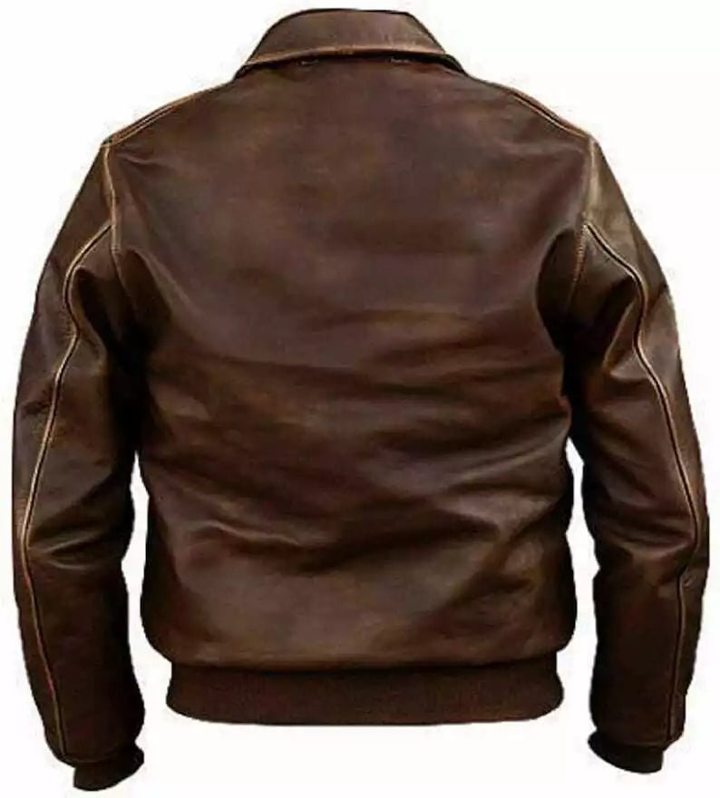 Men's Brown Aviator A-2 Real Distressed Leather Bomber Flight Vintage Jacket - Image 2