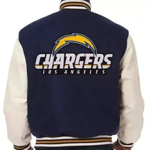 Letterman Los Angeles Chargers Navy and White Varsity Jacket with leather sleeve - Image 2