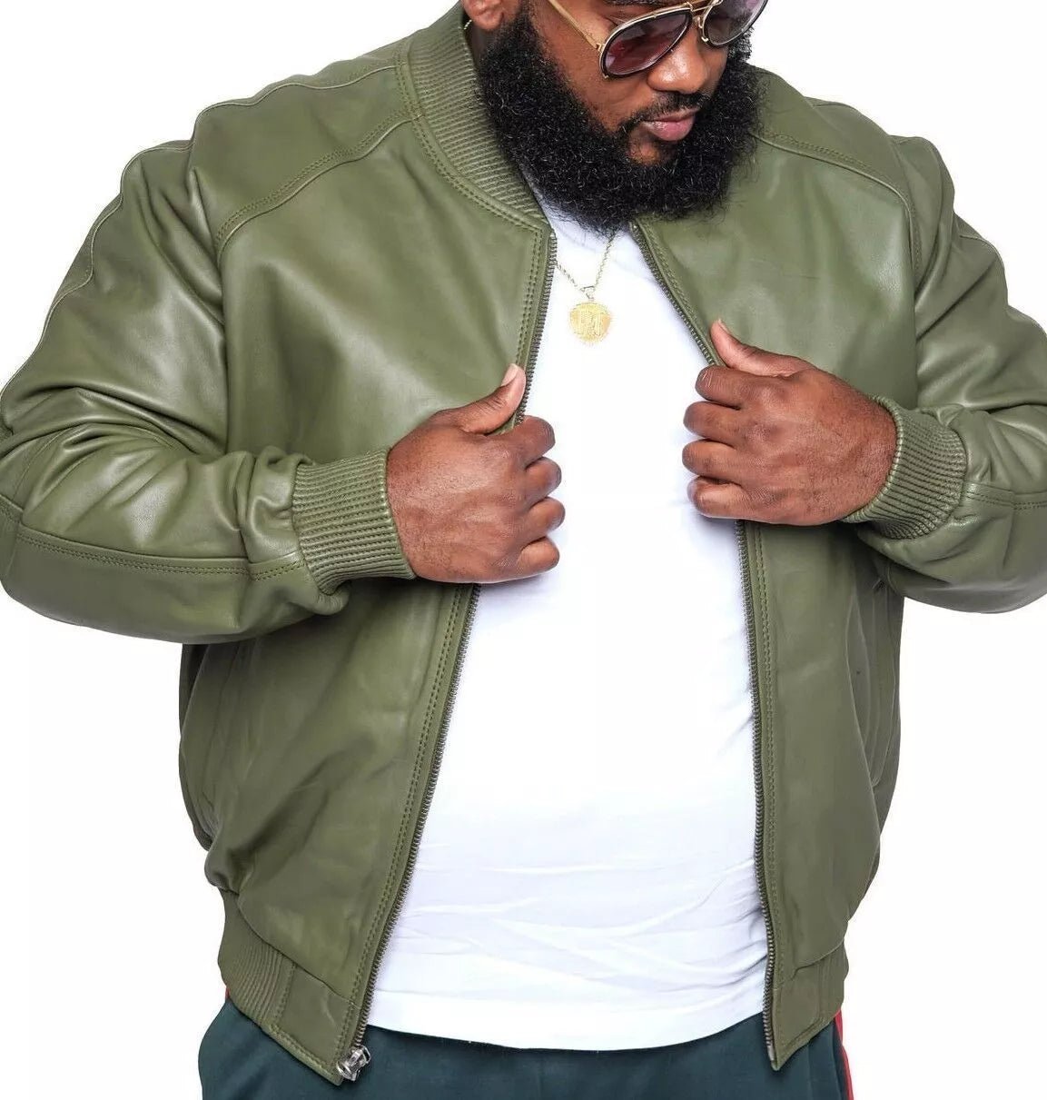 Men's Olive Green 100% Real Leather Jacket Designer Bomber Biker Handmade Coat