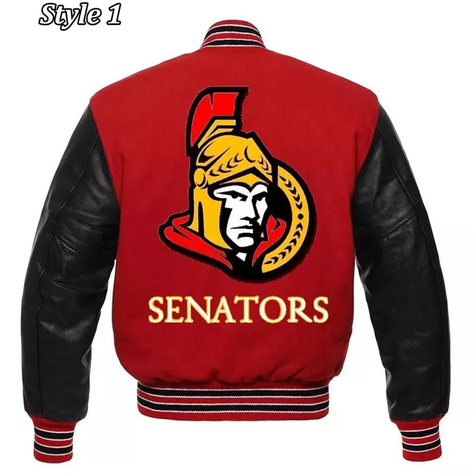 Letterman Ottawa Senators Varsity Jacket With Genuine Leather Sleeves - Image 2