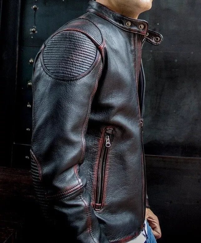 Men's Genuine Real Leather Jacket Motorcycle Black Biker Distressed Leather - Image 2
