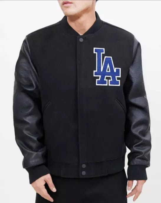 Los Angeles Dodgers Classic Letterman Varsity Jacket with Leather Sleeves - MLB