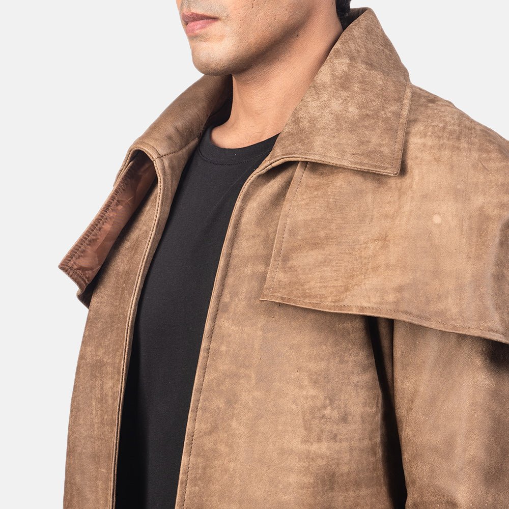 Classic Brown Leather Duster Trench Coat - Image 6