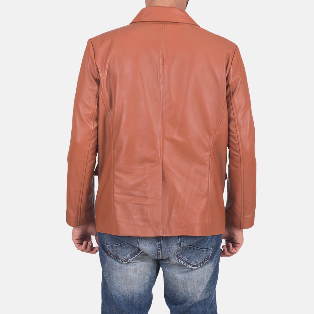 Men James Tan Brown Leather Blazer - Image 2