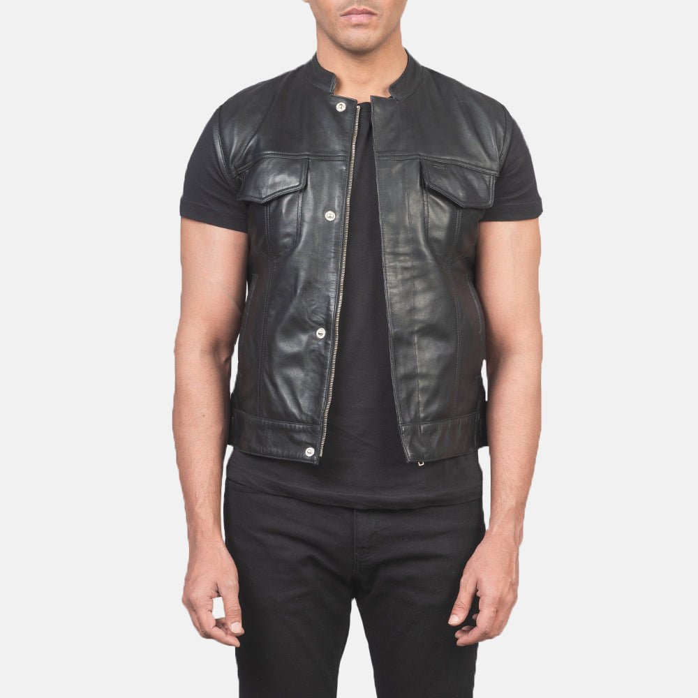 Men Atlas Black Leather Vest