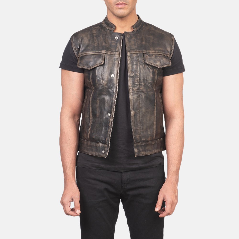 Men Atlas Distressed Brown Leather Vest