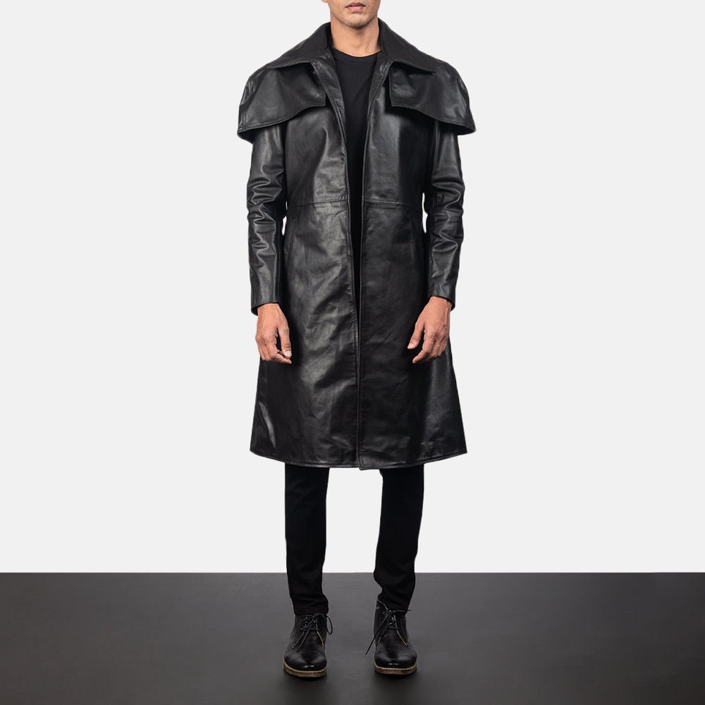 Classic Black Leather Duster Trench coat