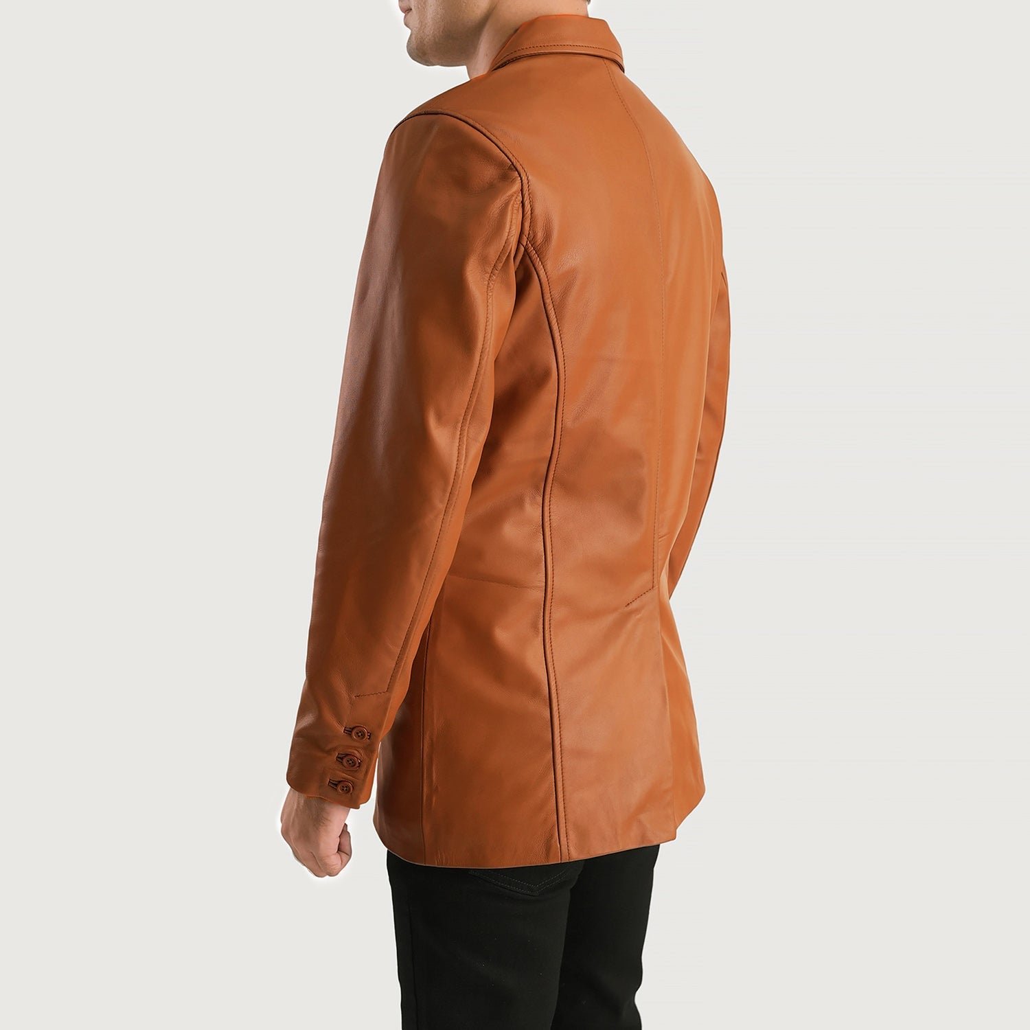 Men Ray Cutler Tan Brown Leather Blazer - Image 2