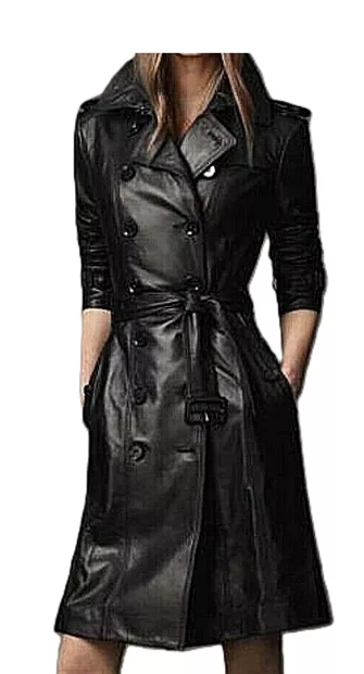 New Women's Genuine Leather Pure Soft Lambskin Long Overcoat Trench Coat Jacket