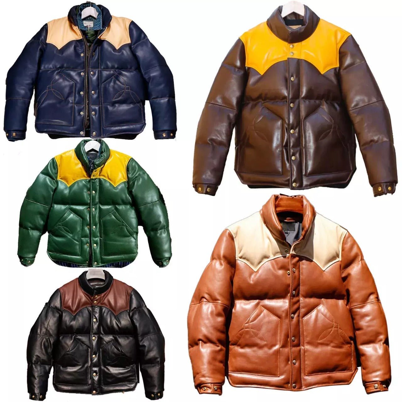 Men's Puffer Jacket Real Lambskin Leather Quilted Bomber Jacket - Dual Colors