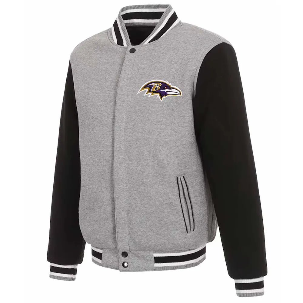 Men Baltimore Ravens Black and Gray Varsity Wool Jacket - NFL