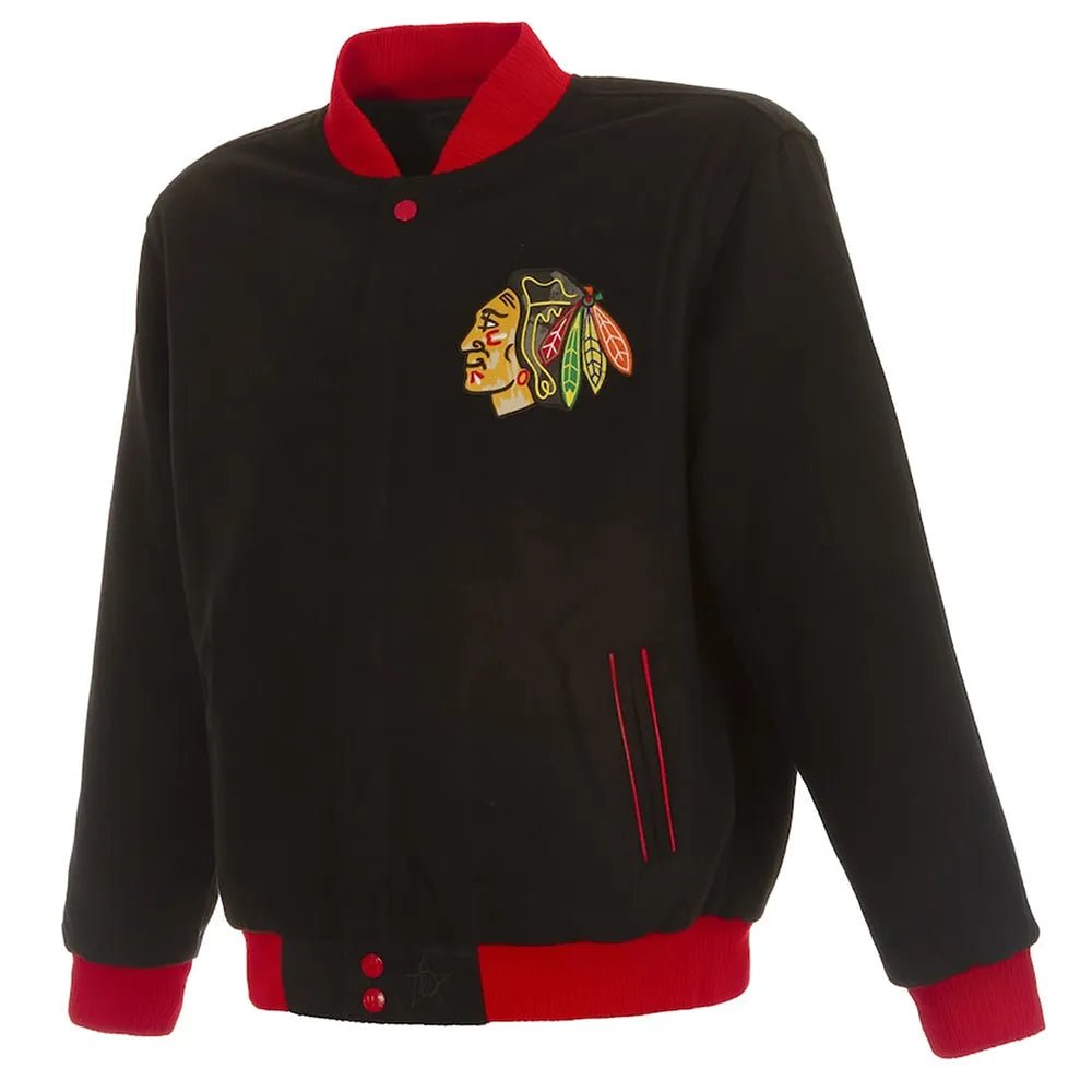 Men Chicago Blackhawks Commemorative Varsity Black Wool Jacket - NHL