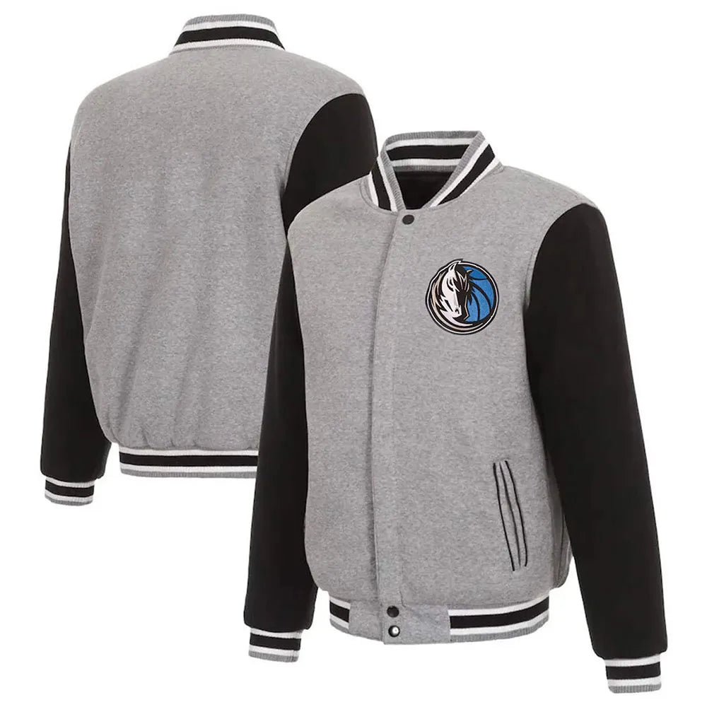 Men Dallas Mavericks Gray and Black Varsity Wool Jacket - NBA - Image 3