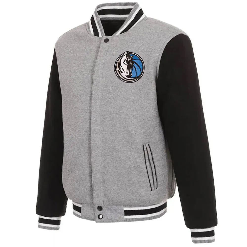 Men Dallas Mavericks Gray and Black Varsity Wool Jacket - NBA