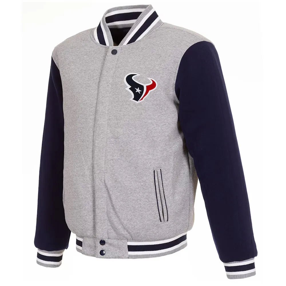 Men Houston Texans Gray and Navy Varsity Wool Jacket - NFL