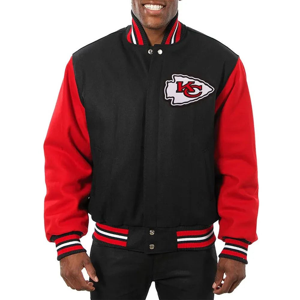 Men Kansas City Chiefs Varsity Black and Red Wool Jacket - NFL