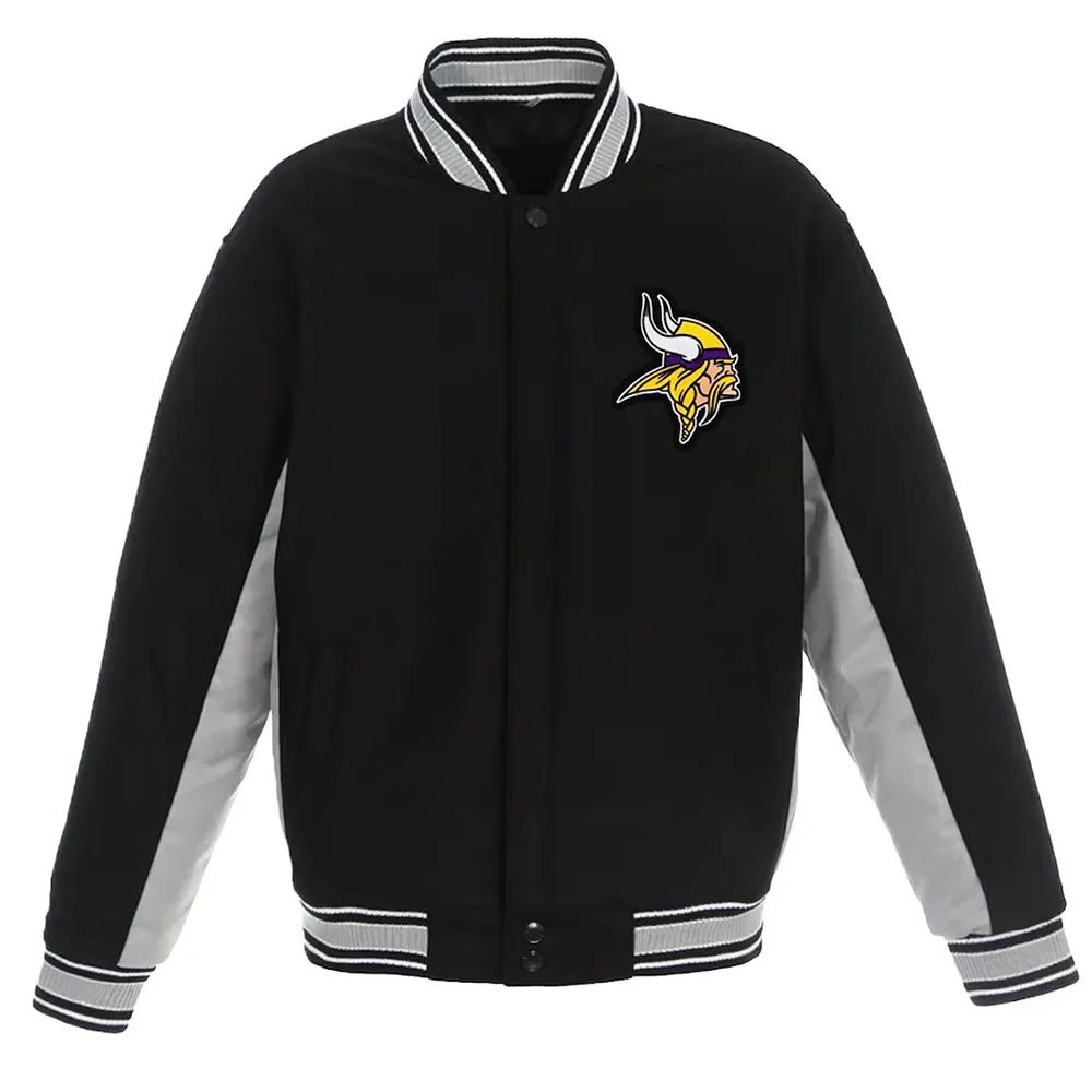 Men Black Gray Minnesota Vikings Varsity Wool Jacket - NFL