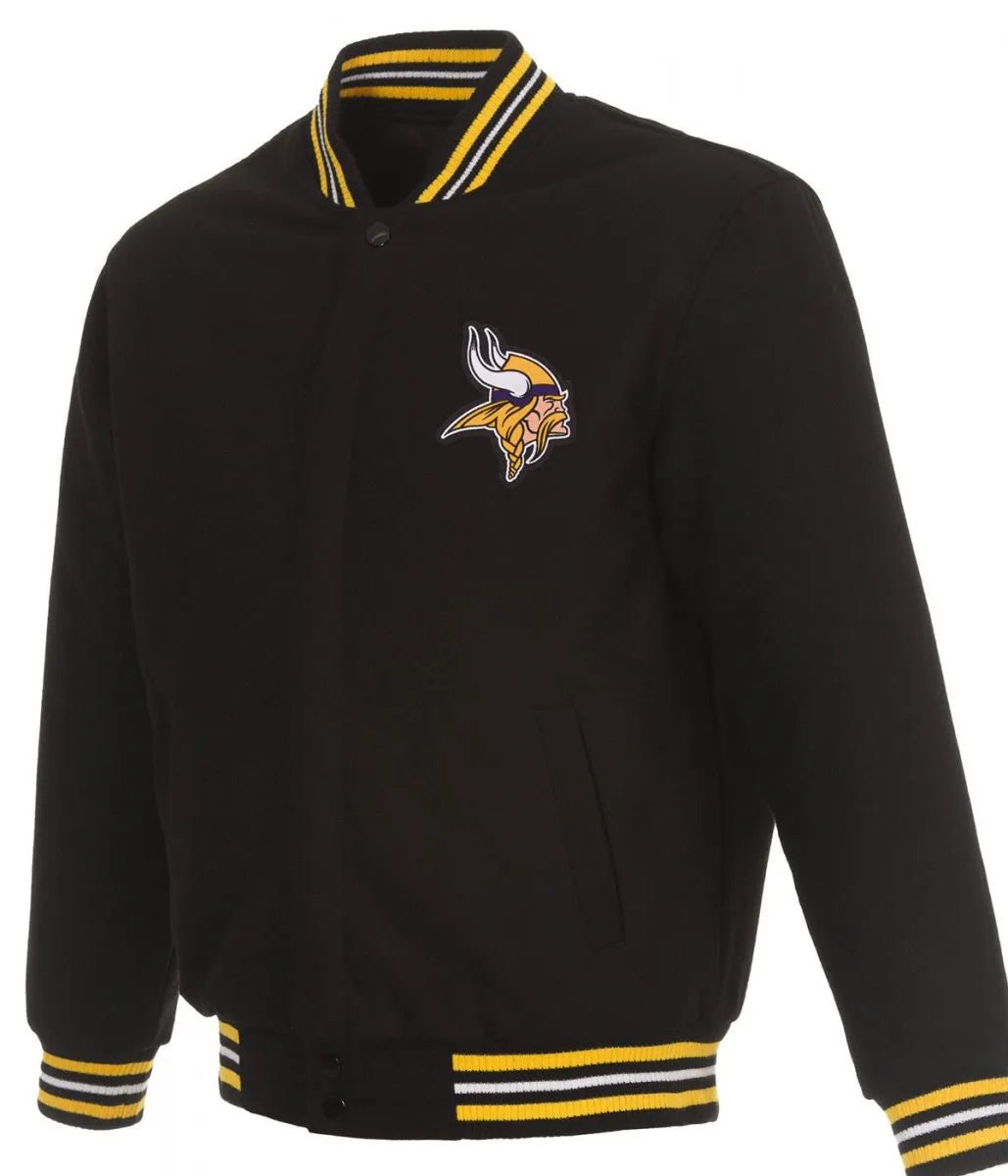 Men Minnesota Vikings Black Wool Varsity Bomber Jacket - NFL