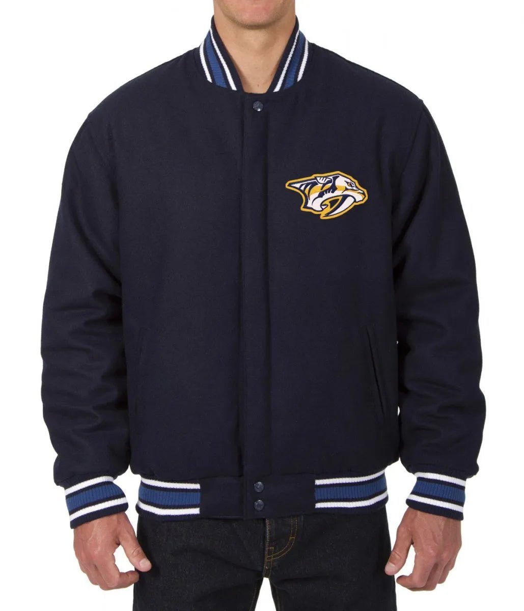 Men Nashville Predators Navy Blue Wool Varsity Jacket - NHL