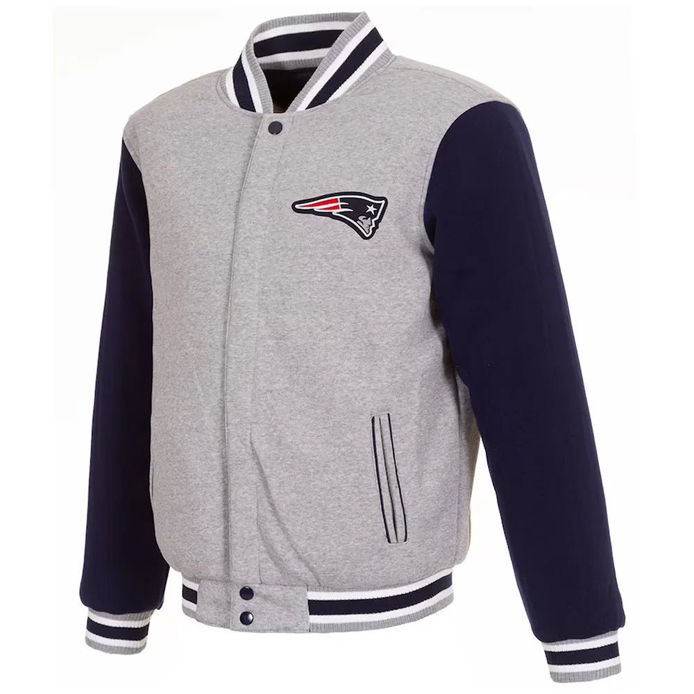 Men New England Patriots Varsity Gray and Navy Wool Jacket - NFL