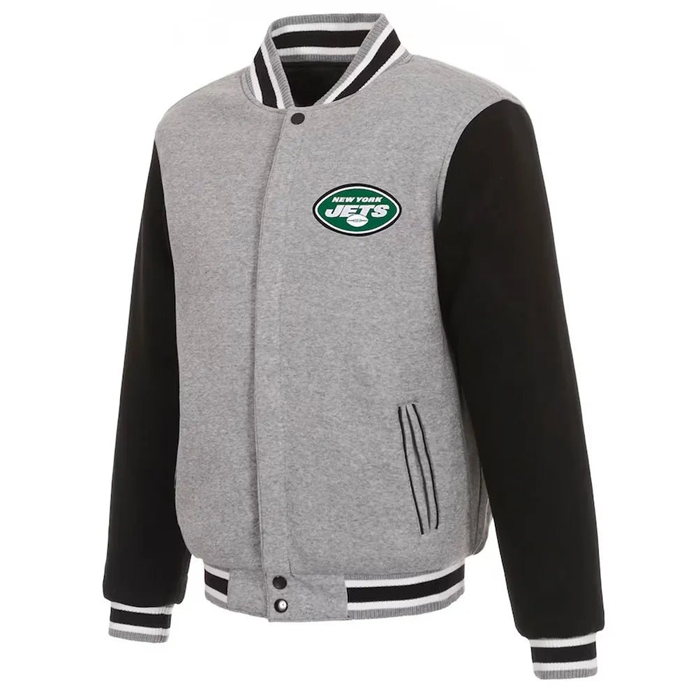 Men New York Jets Gray and Black Varsity Wool Jacket - NFL
