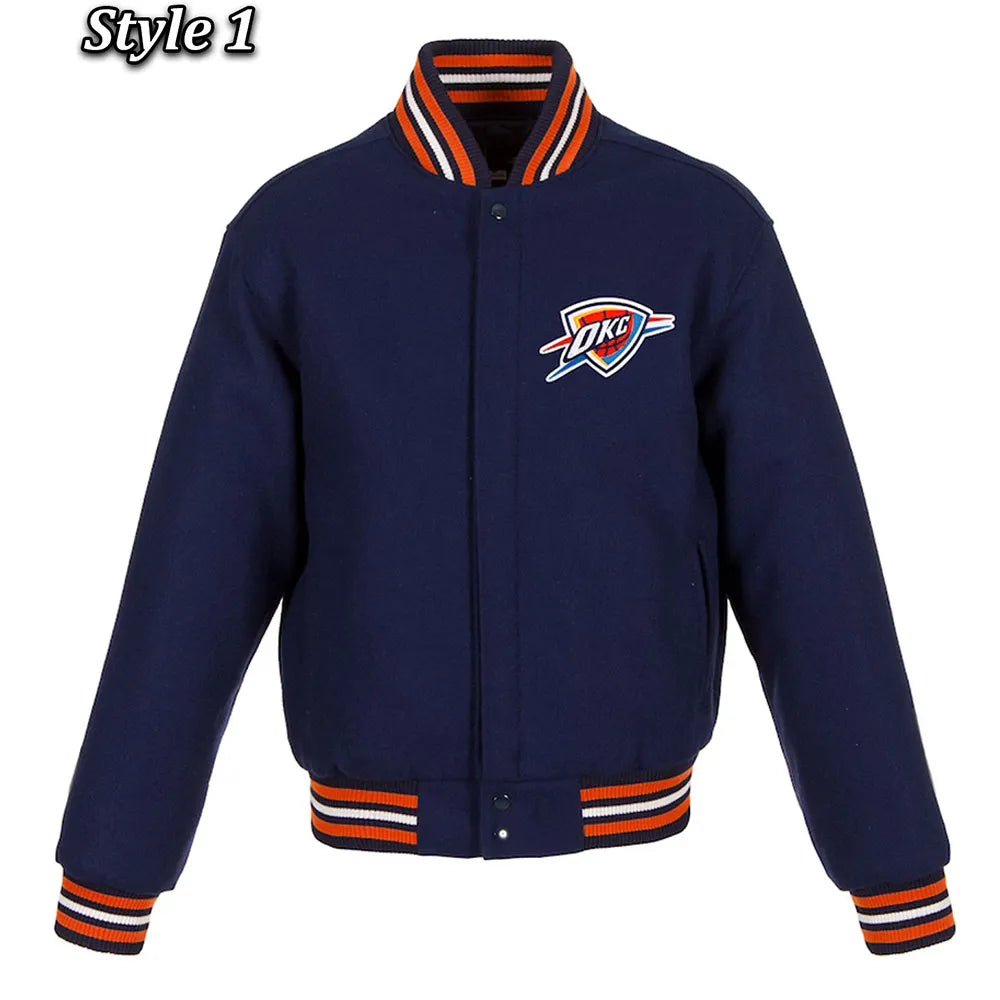 Men Oklahoma City Thunder Navy Wool Varsity Jacket - NBA