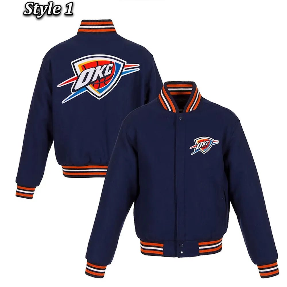 Men Oklahoma City Thunder Navy Wool Varsity Jacket - NBA - Image 3