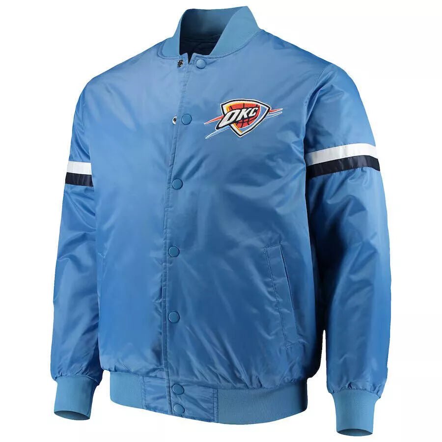 Men Oklahoma City Thunder Blue Satin Varsity Letterman Jacket - NBA