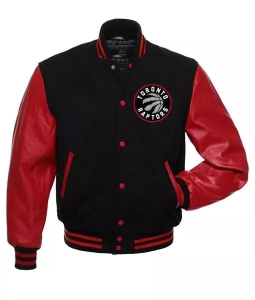Men Letterman Toronto Raptors Black and Red Varsity Jacket - NBA