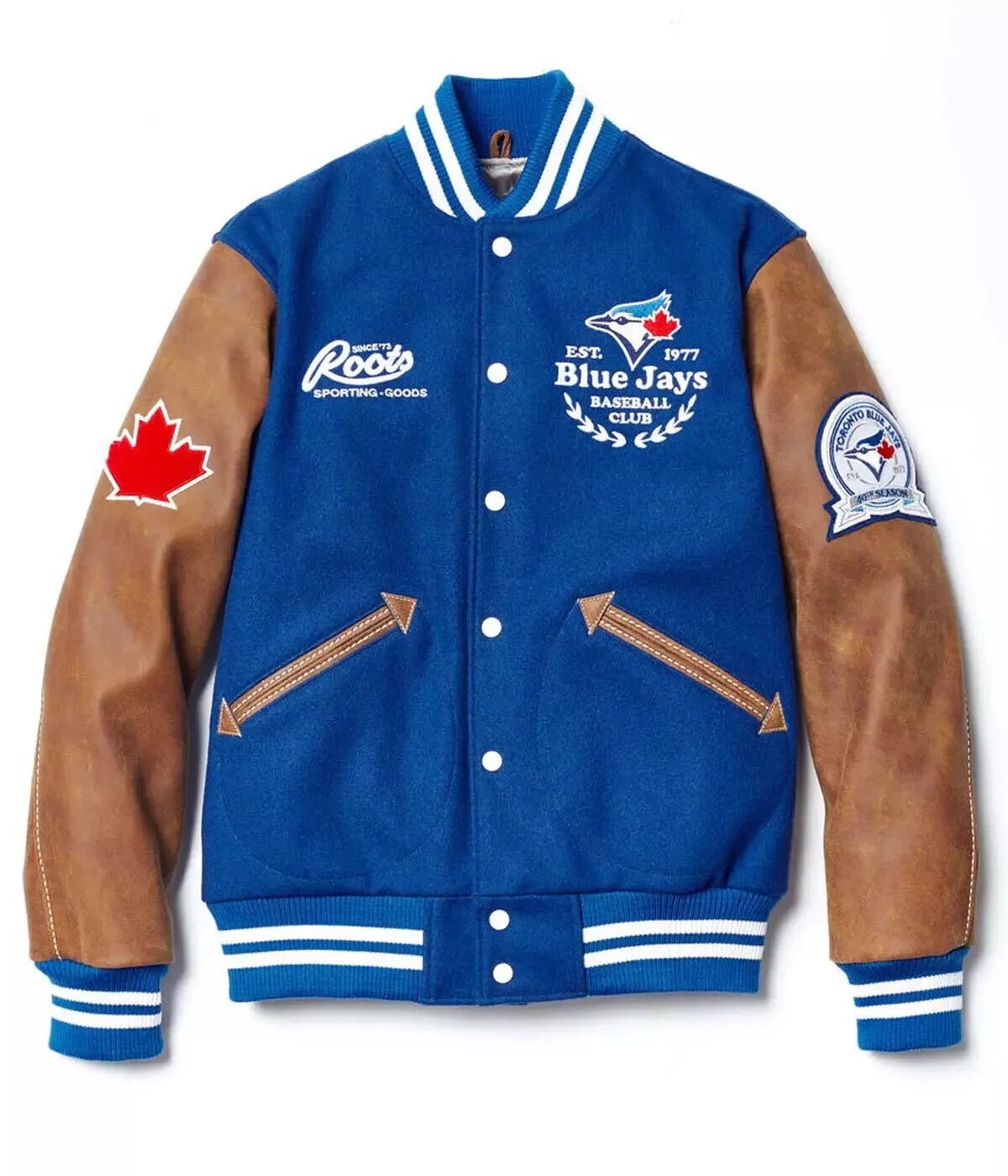 Men Letterman Toronto Blue Jays Blue and Brown Varsity Jacket - MLB